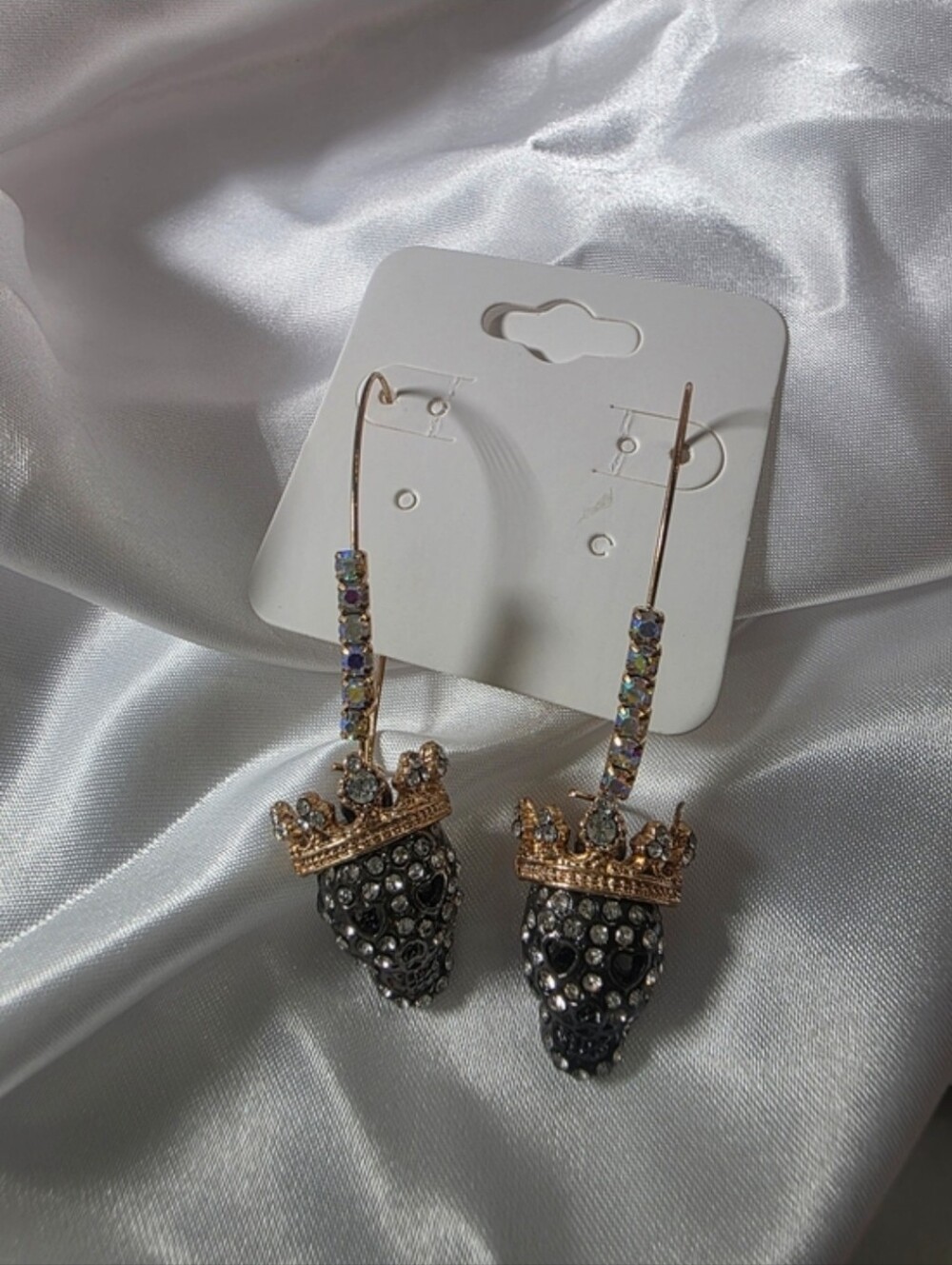Betsey Johnson Gold and Black Crowned Skull Drop Earrings